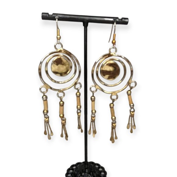 Gold and Tan Drop Hook Earrings - Picture 2 of 6